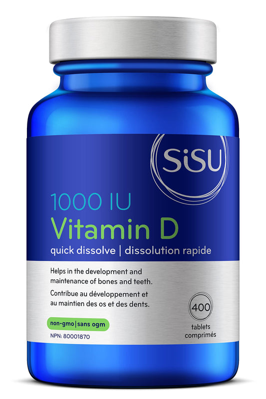 SISU Vitamin D 1000 IU, Unflavoured | Essential to Proper Calcium Absorption and Preventing Bone Loss | 400 Tiny, Quick-Dissolving Tablets | Gluten Free, Dairy Free, Non-GMO