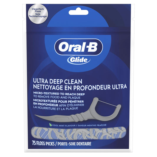 Oral-B Glide Ultra Deep Clean Floss Picks, Removes Food and Plaque, Cool Mint Flavor, 75 Floss Picks