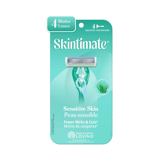 Skintimate Disposable Razor for Women, Sensitive Skin Unscented Four Blade Razor, 4 Count