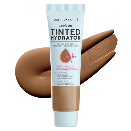 wet n wild Bare Focus Tinted Hydrator Matte Natural Finish, Oil-Free Tinted Face Moisturizer Makeup, Hyaluronic Acid, Squalane, Sheer To Medium Coverage – Deep