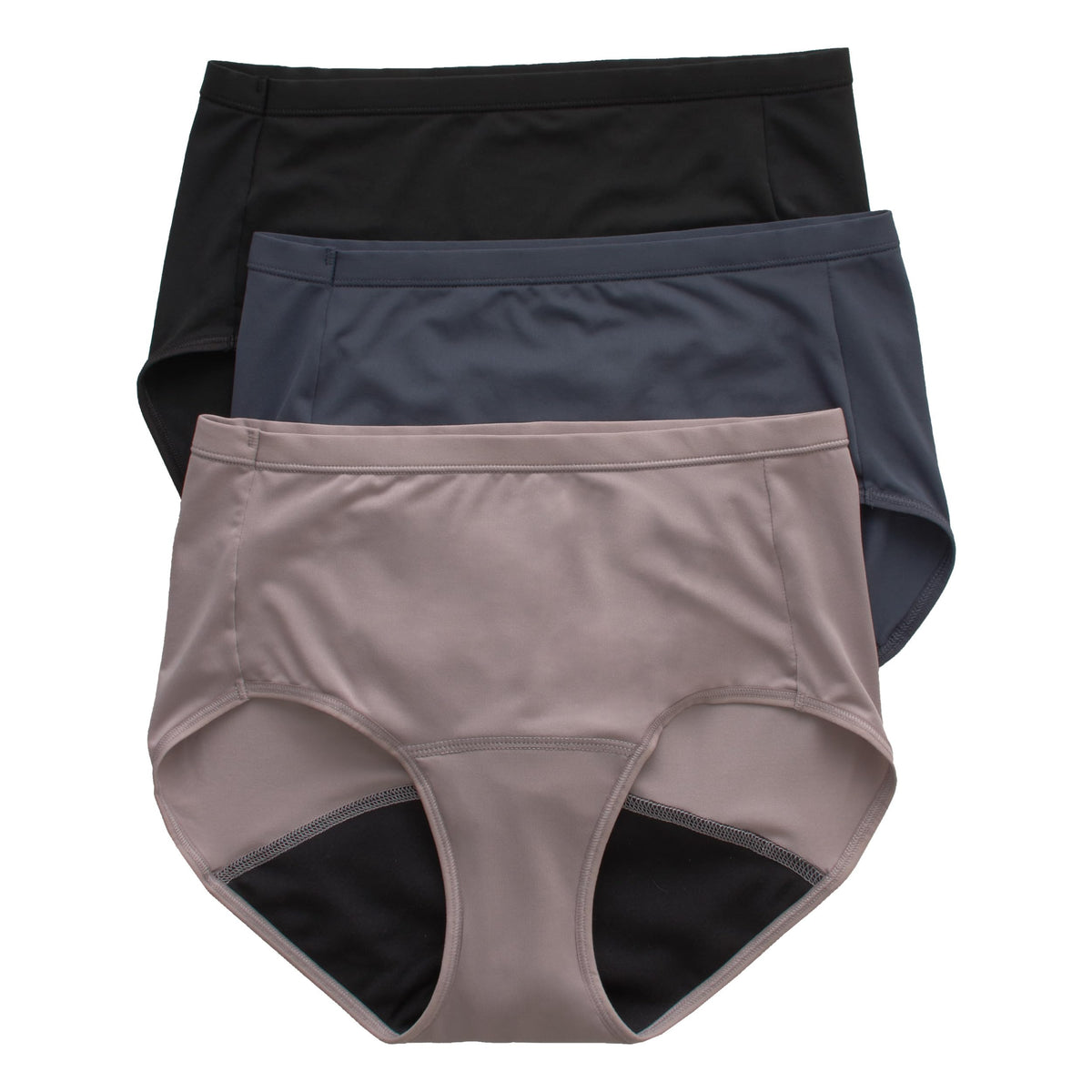 Hanes Women's Comfort, Period. Light Leaks Period Underwear, Light Protection Bikini, Boyshort or Brief, 3-Pack, Brief, Neutrals, 8