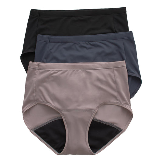 Hanes Women's Comfort, Period. Light Leaks Period Underwear, Light Protection Bikini, Boyshort or Brief, 3-Pack, Brief, Neutrals, 8