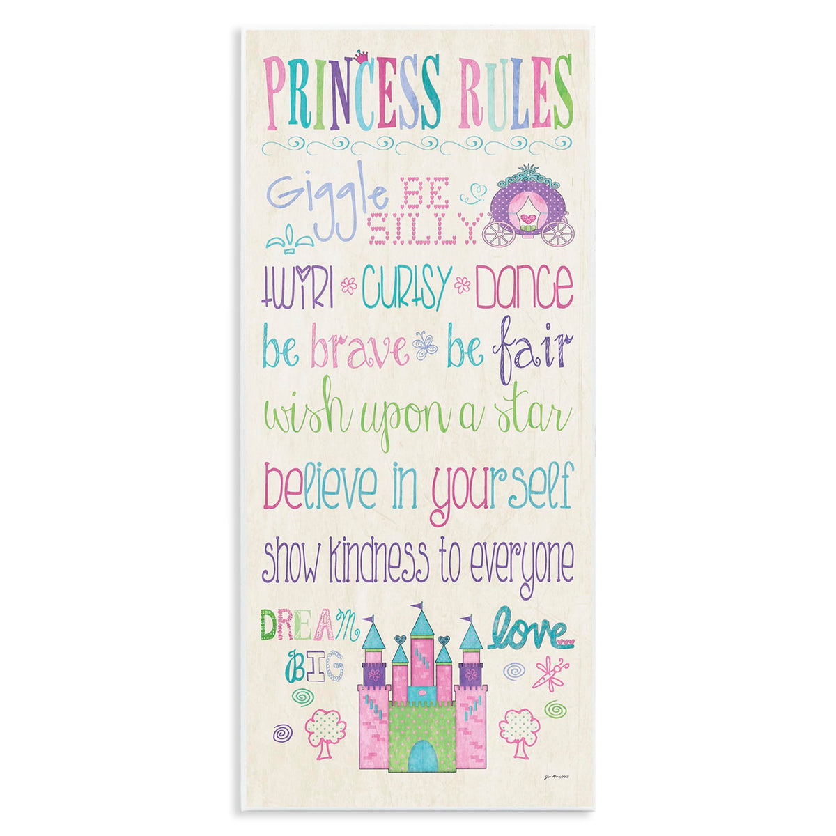 The Kids Room by Stupell Princess Rules with Castle and Carriage Rectangle Wall Plaque
