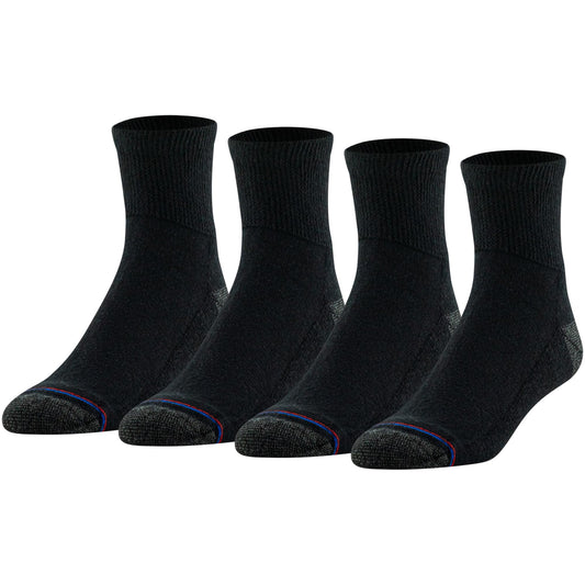 MediPEDS Women's Diabetic Quarter Socks with Nanoglide, 4 Pack, Black with Pink, Shoe Size: 5-10