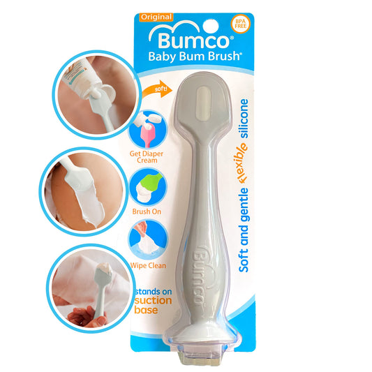 Bumco Baby Bum Brush - BPA-Free Diaper Cream Spatula with Suction Cup Base, Soft & Flexible Silicone, Wipe-Clean, Mom-Invented Diaper Bag Essentials (Gray)