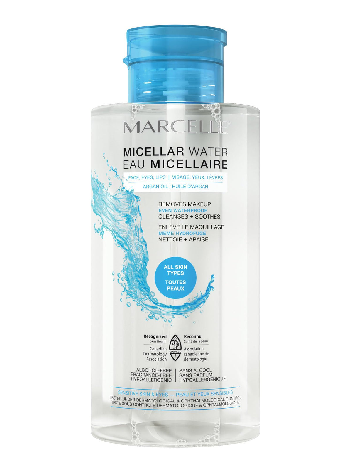 Marcelle Micellar Water, for Waterproof Makeup, All Skin Types, with Argan Oil, Cleanses, Removes Makeup and Tones, Hypoallergenic, Alcohol-Free, Fragrance-Free, Cruelty-Free, 400 mL