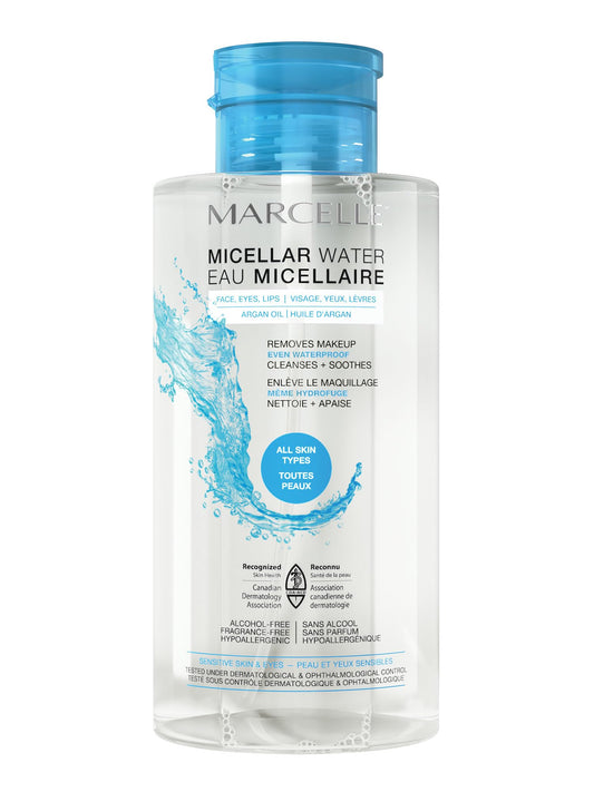 Marcelle Micellar Water, for Waterproof Makeup, All Skin Types, with Argan Oil, Cleanses, Removes Makeup and Tones, Hypoallergenic, Alcohol-Free, Fragrance-Free, Cruelty-Free, 400 mL
