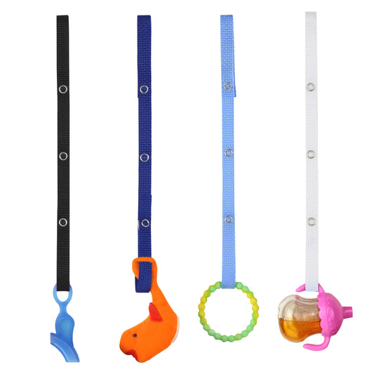 Baby Buddy Secure-a-Toy, Adjustable Pacifier and Teether Strap for Stroller, Highchair, and Car Seat, Navy Royal Blue White, 4 pack