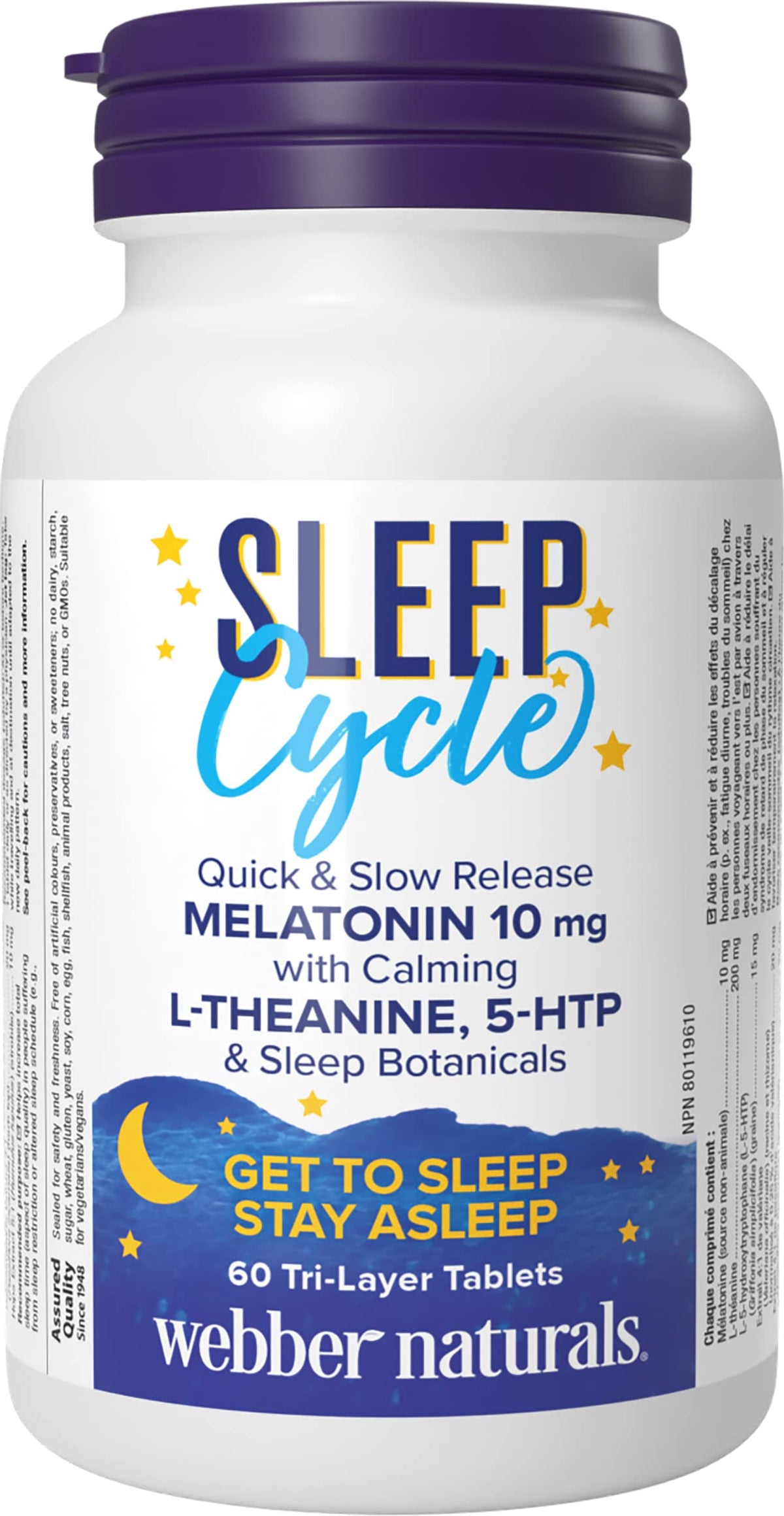 Webber Naturals Sleep Cycle Melatonin with L-Theanine, 5-HTP & Sleep Botanicals, 60 Tri-Layer Tablets, For Sleep Support, Vegan