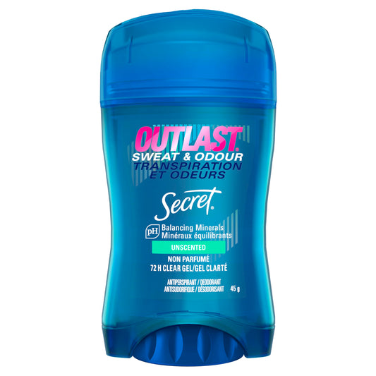 Secret Outlast Sweat & Odor Clear Gel Women's Antiperspirant Deodorant, Unscented, 45 grams