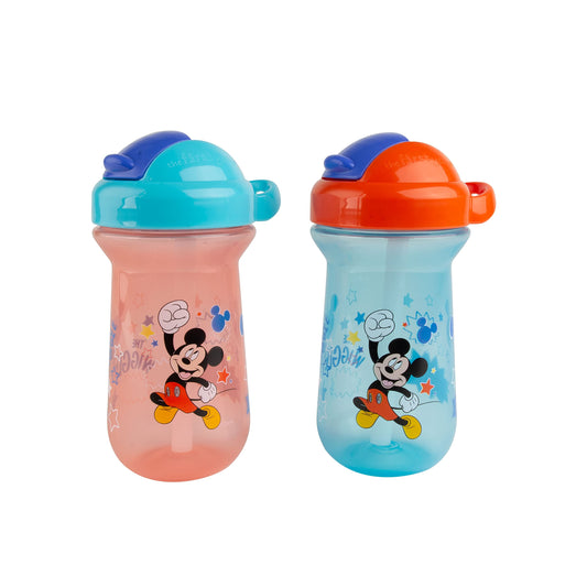 The First Years Disney Mickey Mouse Toddler Straw Cups - Disney Toddler Cups with Name Tag Charm - 18 Months and Up - 10 Oz - 2 Count
