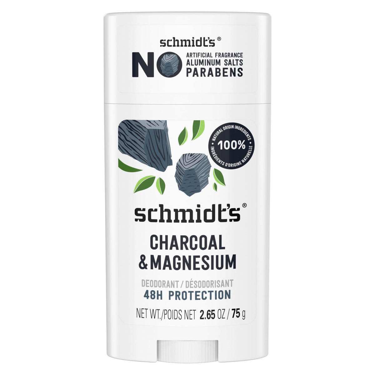 Schmidt's Natural Origin Deodorant, 48 Hour Odour Protection, Charcoal & Magnesium Deodorant for Men and Women, 75g