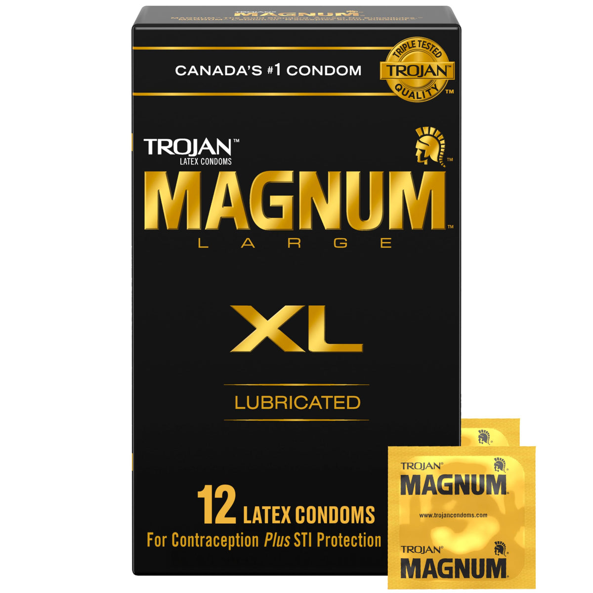 TROJAN Magnum XL Extra Large Size Lubricated Latex Condoms, Silky Smooth Lubricant for Extra Comfort, Larger than Standard Size Condoms, Special Reservoir Tip for Added Safety, 12 Count (Pack of 1)