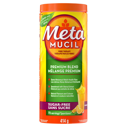 Metamucil Premium Blend, 4-in-1 Daily Fibre for Digestive Health, Plant-Based Psyllium Husk Powder Supplement, Sugar-Free with Stevia, Orange Flavored, 72 Servings