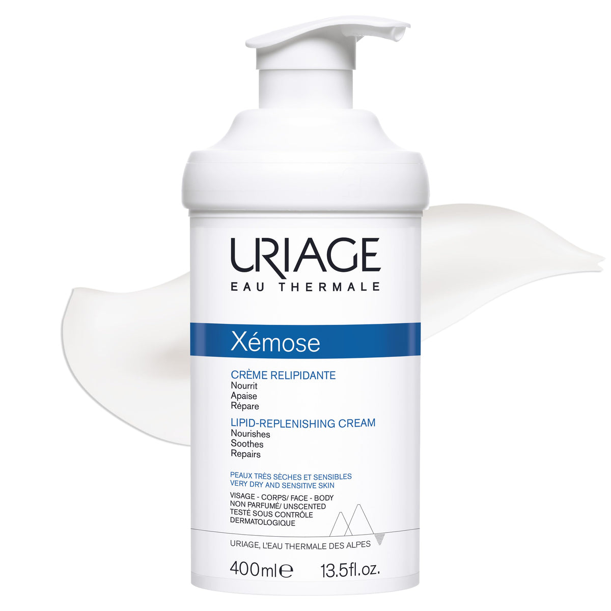 Uriage Xémose Lipid-Replenishing Cream - Face & Body Moisturizer Against Itching With Shea Butter - Very Dry, Sensitive Skin Prone to Atopic Eczema - Non-Greasy & Non-Sticky - Unscented - 400ml