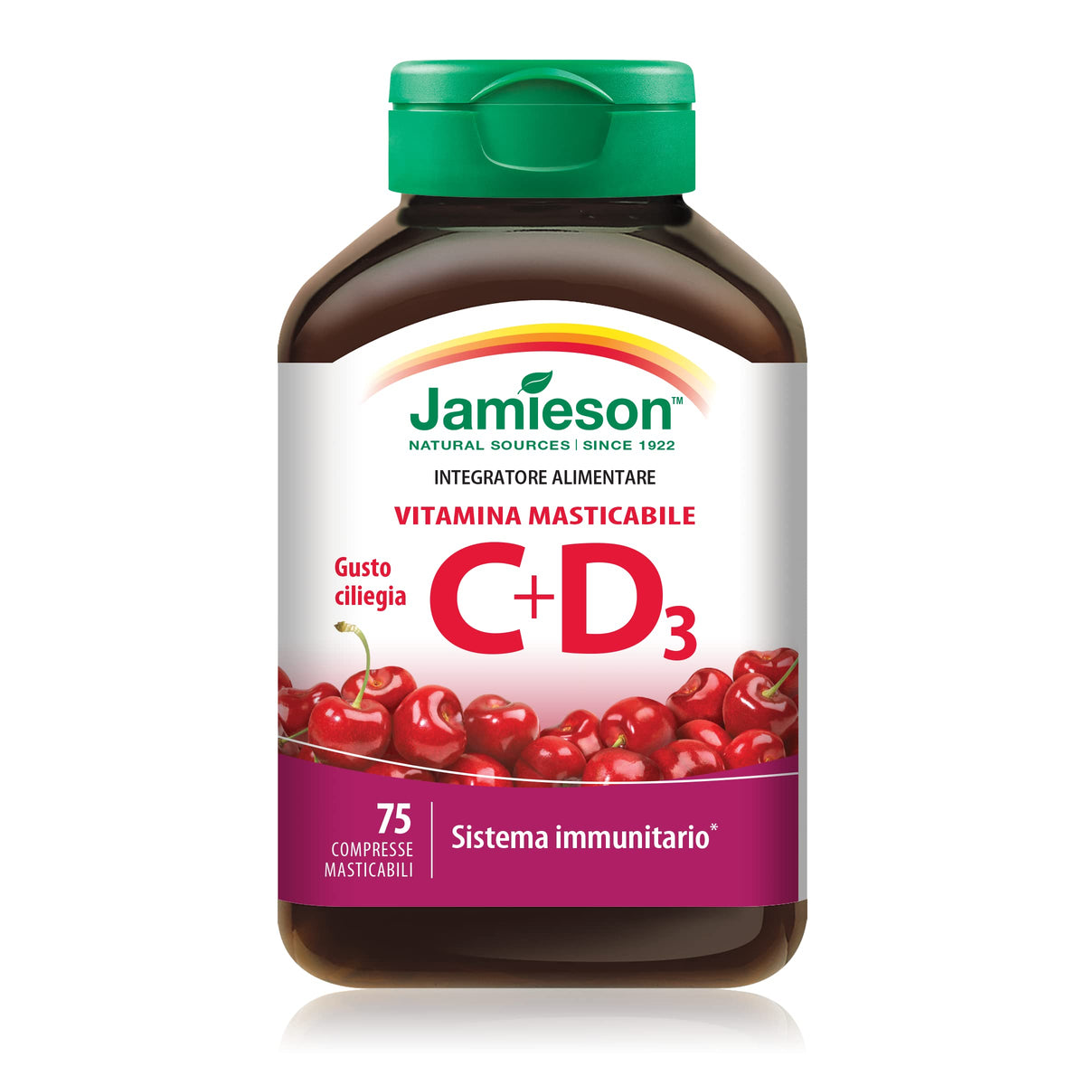 Jamieson Vitamin C 500 mg plus Vitamin D3 500 IU - Morello Cherry Flavour Chewable Tablets, 75 Count (Pack of 1)