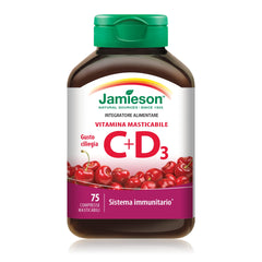 Jamieson Vitamin C 500 mg plus Vitamin D3 500 IU - Morello Cherry Flavour Chewable Tablets, 75 Count (Pack of 1)