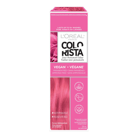 L’Oréal Paris Colorista Semi Permanent Hair Color for Bleached or Blonde Hair, 350 Hot Pink, Color Depositing Hair Mask Formula, 1 EA (Packaging May Vary)
