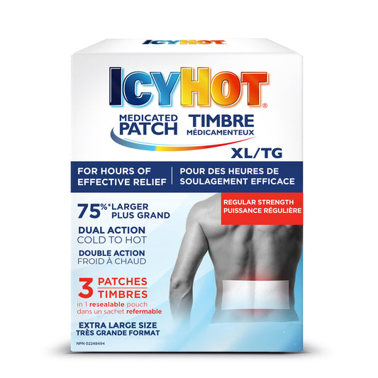 Icy Hot Medicated XL Pain Patch, Large Patches for Temporary Arthritis, Lumbago, Backache and Muscle Pain Relief, Menthol 5%, 3 Count