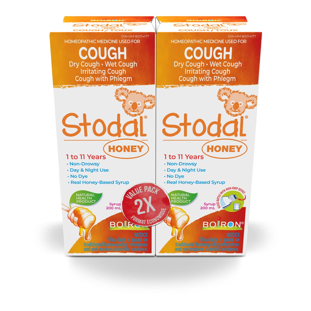 Boiron Stodal Honey Syrup – Twin Pack (2 x 200ml) – For Dry, Wet, Irritating, or Phlegmy Cough – Suitable for Children Aged 1 to 11 Years