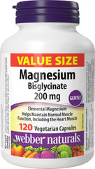 Webber Naturals Magnesium Bisglycinate 200 mg, 120 Capsules, Supports Bone and Muscle Functions, Vegan