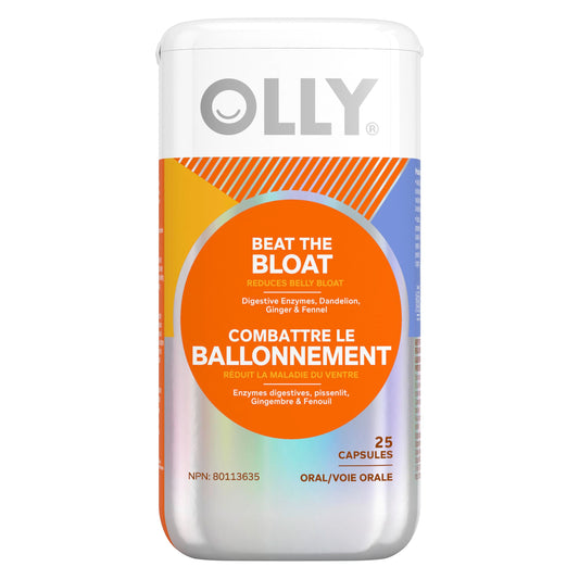 OLLY Beat The Bloat Capsules, Belly Bloat Relief for Gas and Water Retention, Digestive Enzymes, Vegetarian, Supplement for Women - 25 Count