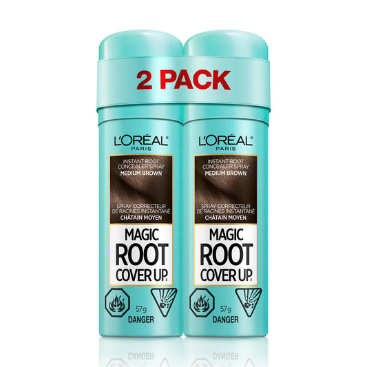 L'Oréal Paris Magic Root Cover Up Root Touch Up, Medium Brown Blonde Hair Dye, Root Touch Up Spray for Thinning Hair, Temporary Hair Dye, Grey Coverage, Pack of 2