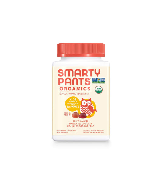 SmartyPants Gummy Vitamins Organic Gummy Kids Daily Multivitamin: Probiotic, Vitamin C, D3 & Zinc for Immunity, Biotin, Omega 3, B6, Methyl B12 for Energy (Single Bottle, 20 Day Supply) Red 90 count
