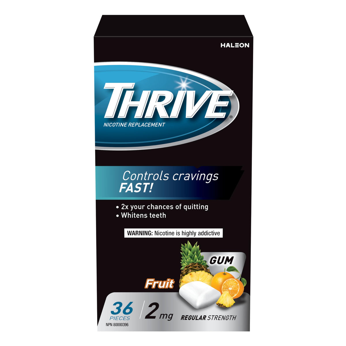 Thrive Nicotine Replacement Gum, 2mg Regular Strength, Fruit, 36 Count