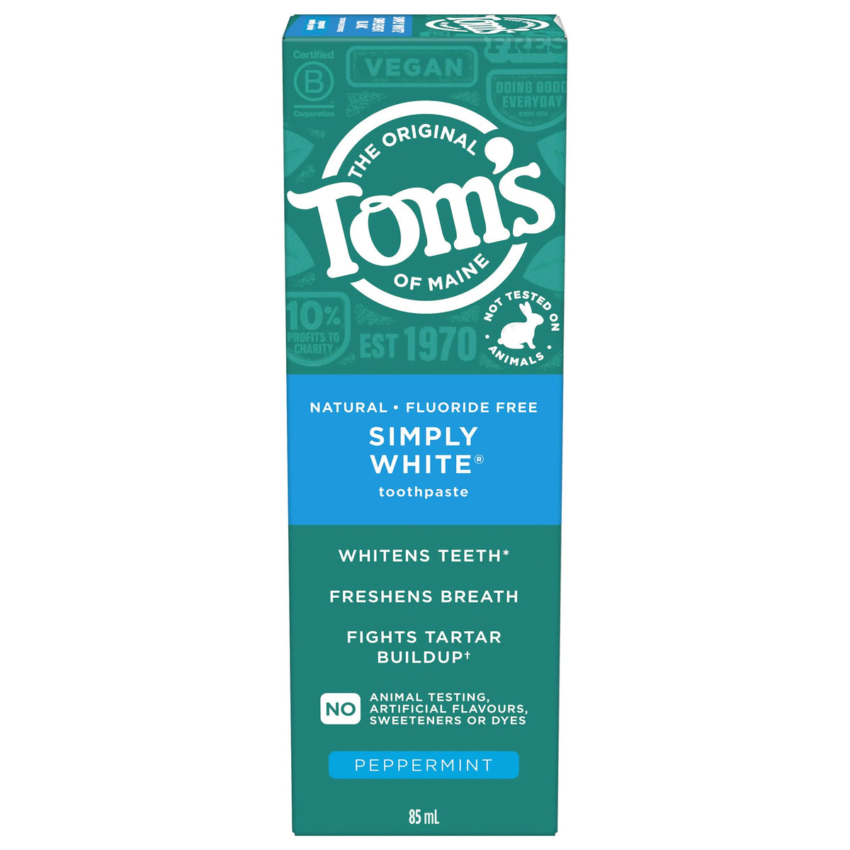 Tom's of Maine Simply White Fluoride-Free Natural Toothpaste, Peppermint, 85 mL