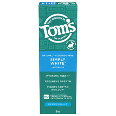 Tom's of Maine Simply White Fluoride-Free Natural Toothpaste, Peppermint, 85 mL