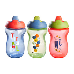 Tommee Tippee Sippee Cup, Water Bottle for Toddlers, 9 Months+, 10oz, Spill-Proof, Bite-Resistant Spout, BPA Free, Pack of 3, Red, Blue & Green