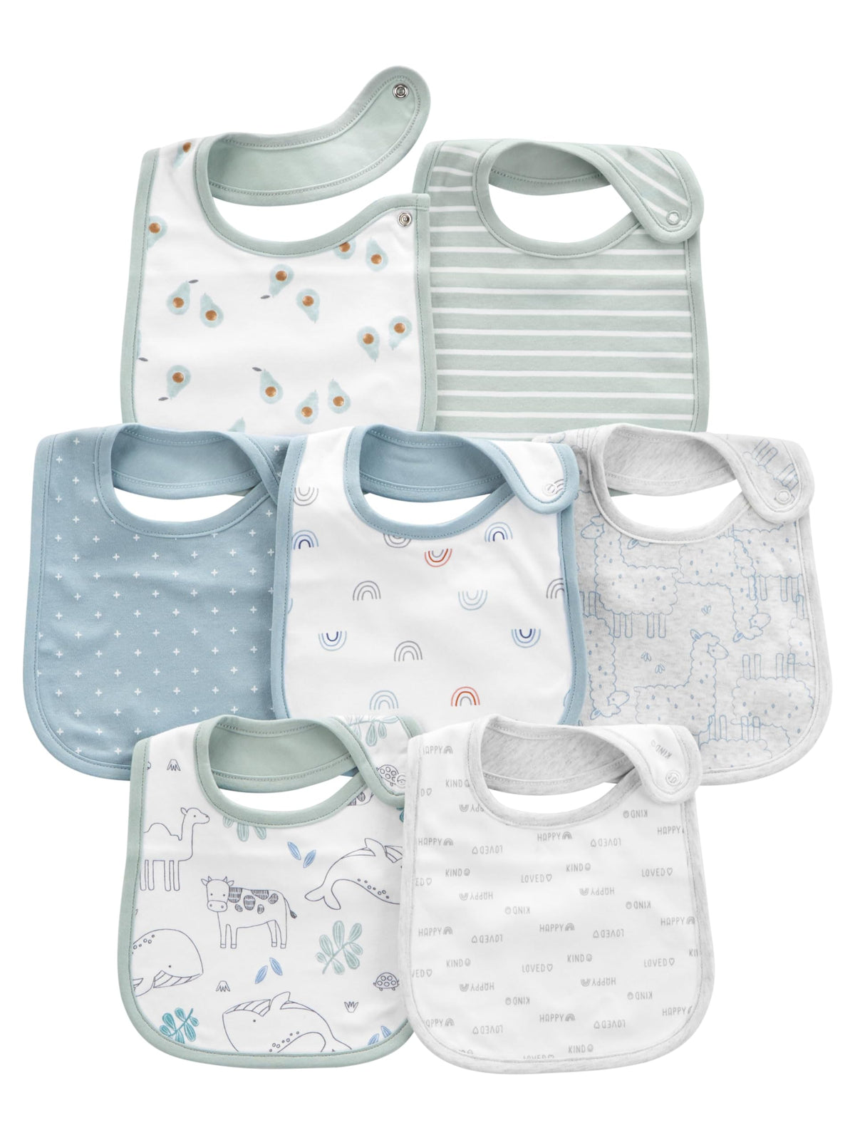 Simple Joys by Carter's Baby 7-Pack Teething Bibs, Avocados/Animal Print/Rainbow, One Size