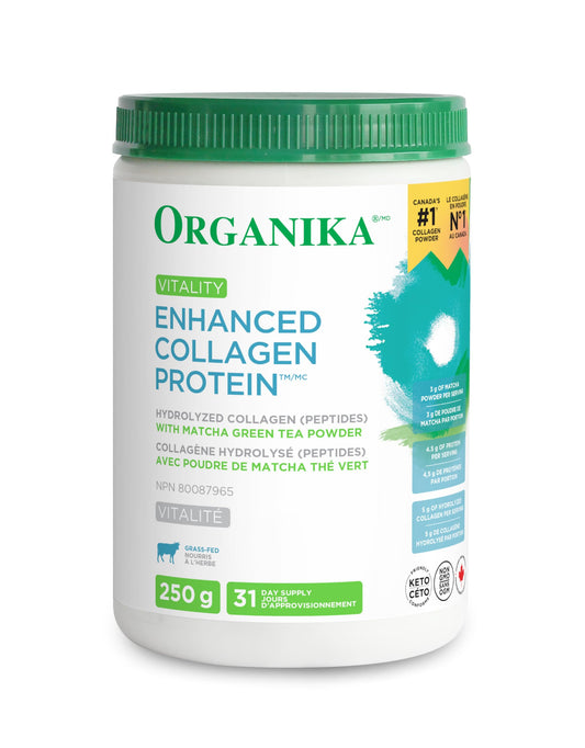 Organika Enhanced Collagen Vitality with Organic Matcha Powder- Sustained Energy and Antioxidant Collagen- 250g