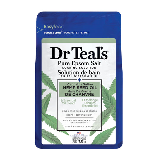 Dr Teal’s Salt Soak with Pure Epsom Salt, Cannabis Sativa Hemp Seed Oil, 3 lbs (Packaging May Vary)