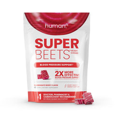 Humann SuperBeets Heart Chews, Nitric Oxide and Blood Pressure Support, Grape Seed Extract & Non-GMO Beet Root Powder Energy Supplement, Pomegranate Berry Flavor, 60 Count