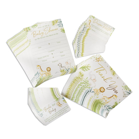 Safari Baby Shower Invitation & Thank You Card Bundle (Set of 20)