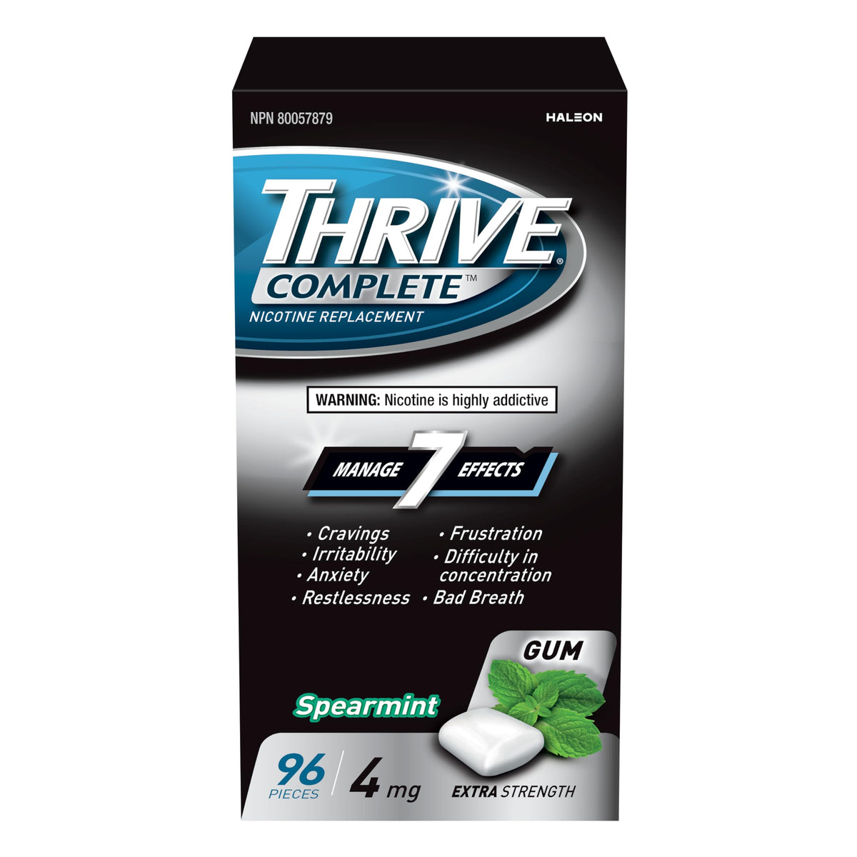 Thrive Complete Nicotine Replacement Gum, 4mg Extra Strength, Spearmint, 96 Count