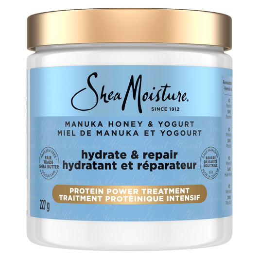 Shea Moisture Hydrate + Repair Protein Power Hair Treatment for Dry & Damaged Hair, Manuka Honey & Yogurt Sulfate-free Deep Conditioner, 237 ml