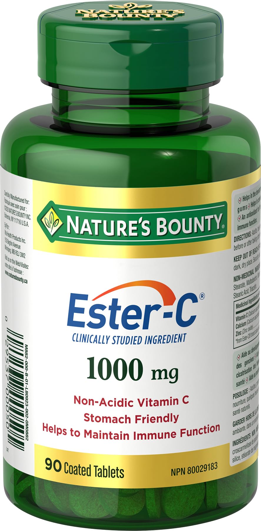 NATURE'S BOUNTY Ester-C, Vitamin C, 1000 mg, Clinically Studied Ingredient, Non-Acidic, Stomach Friendly, For Immune Function, Supports Bones, Teeth, Cartilage & Gums Antioxidant, Coated Tablets, 190 g