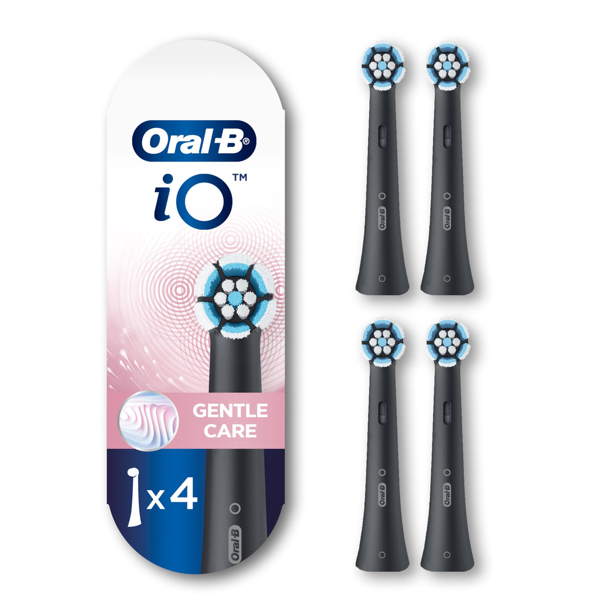Oral-B iO Genuine Replacement Brush Heads, Gentle Care, Refills For Oral-B iO Electric Toothbrushes, Black, 4 Count