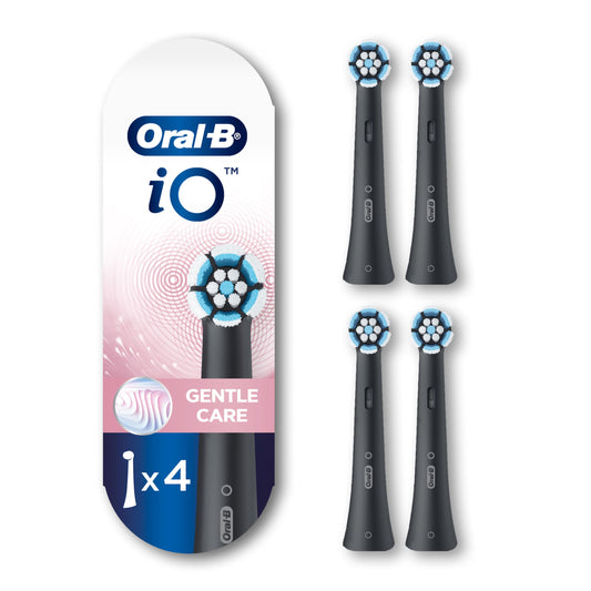Oral-B iO Genuine Replacement Brush Heads, Gentle Care, Refills For Oral-B iO Electric Toothbrushes, Black, 4 Count