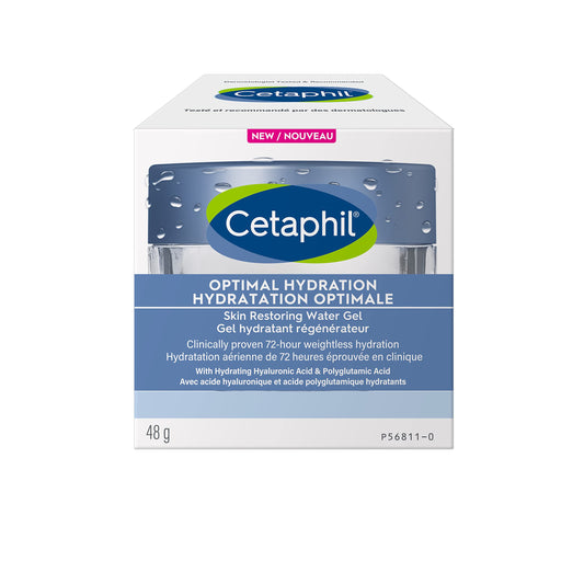 Cetaphil Optimal Hydration Restoring Water Gel with Hyaluronic Acid & Niacinamide, Face Moisturizer, 72 Hr Hydration for Dry, Dehydrated Sensitive Skin, Fragrance Free, Dermatologist Recommended, 48 g