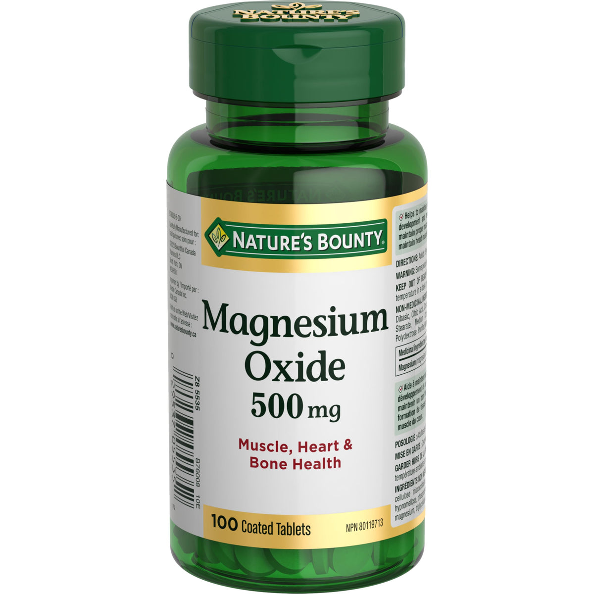 NATURE'S BOUNTY Magnesium Oxide 500Mg Pills, Helps Maintain Proper Muscle Function, 100 Tablets, 147.7 g