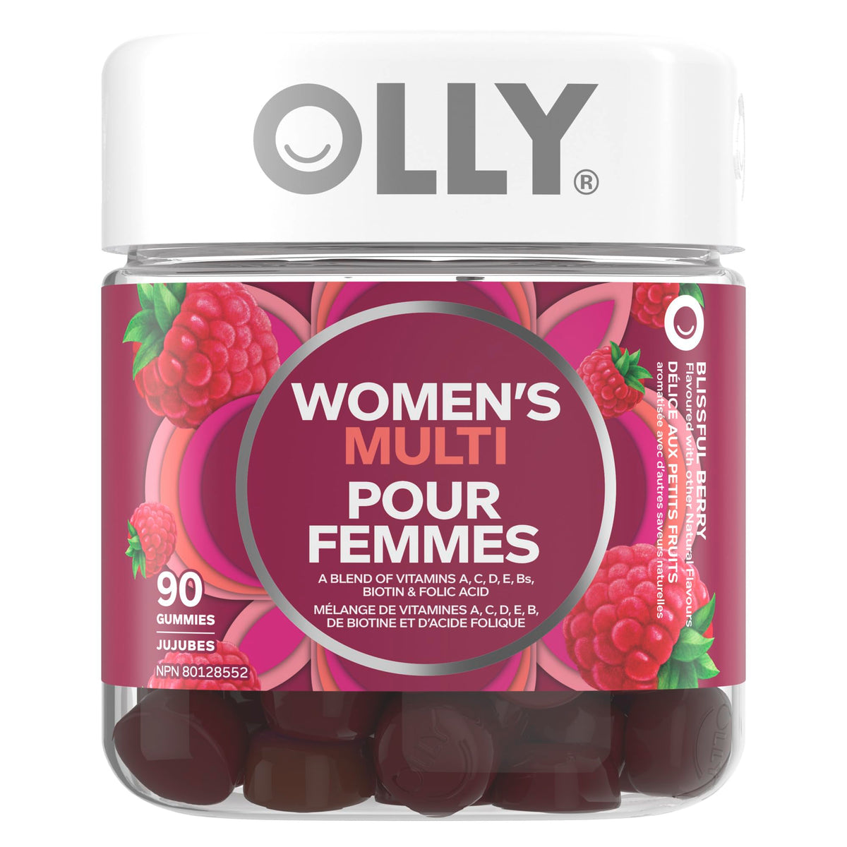 OLLY Women's Multi Gummy Supplement with no artificial flavours and colours Blissful Berry multivitamin to help support women's health 45 day supply 90 gummies