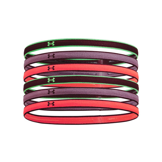 Under Armour Women's Mini Athletic Headbands, 6-Pack, (603) Dark Maroon/Misty Purple/Green Screen, 1 Count (Pack of 6)
