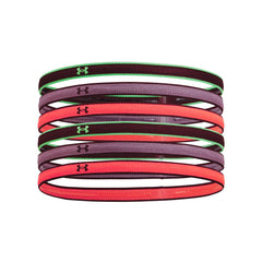 Under Armour Women's Mini Athletic Headbands, 6-Pack, (603) Dark Maroon/Misty Purple/Green Screen, 1 Count (Pack of 6)