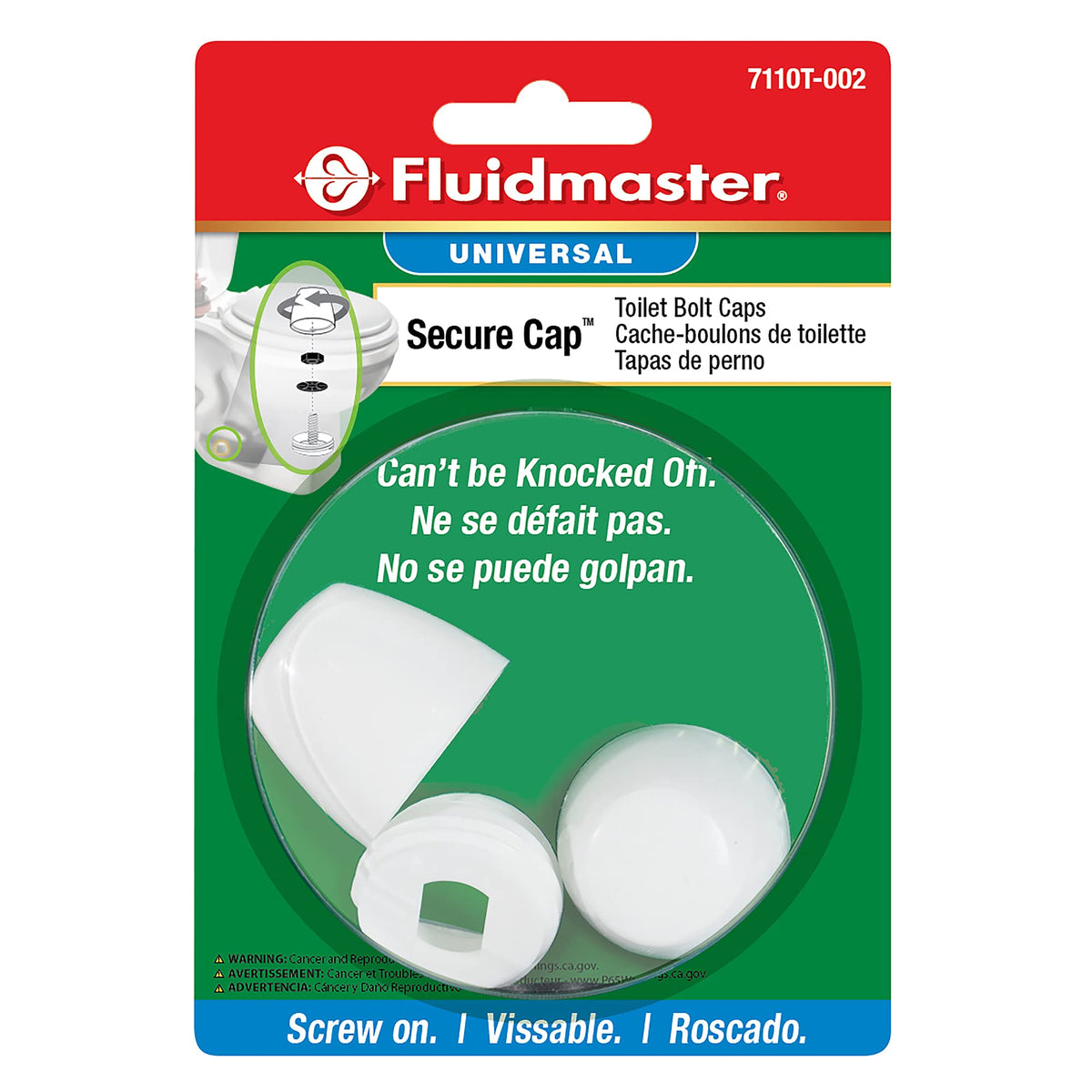 Fluidmaster 7110T-002 Secure Cap Universal Toilet Bolt Caps, White