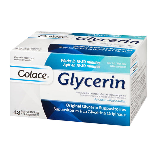Colace Glycerin Suppositories - Adult | Gentle Fast Acting Relief of Occasional Constipation | 48 Count