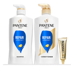 Pantene 820 mL Shampoo, 745 mL Conditioner and 15 mL Hair Treatment Set, Repair & Protect For Damaged Hair, Safe For Color-Treated Hair, 1.58 L Total